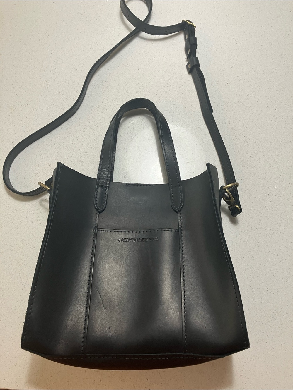 Portland Leather Black Structured Crossbody Tote